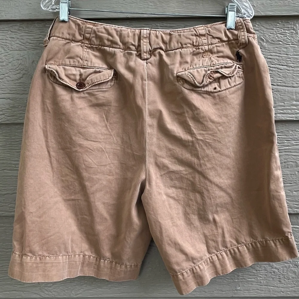 Vintage Polo By Ralph Lauren Shorts Mens 32x10 Khaki‎ Cargo Flat Front Cotton